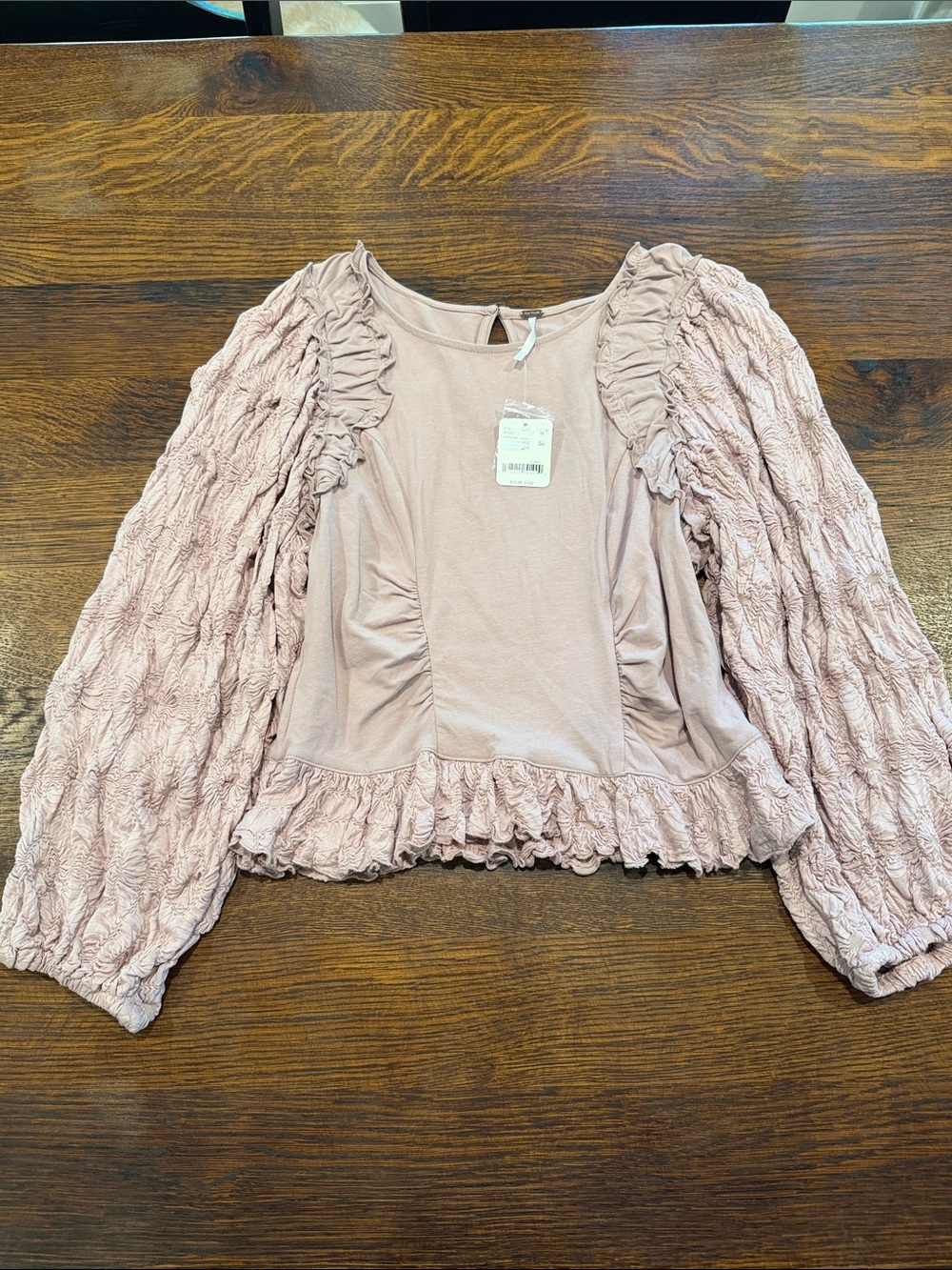 Free People Dusty Rose Ruffle-Trim Long Sleeve Top
